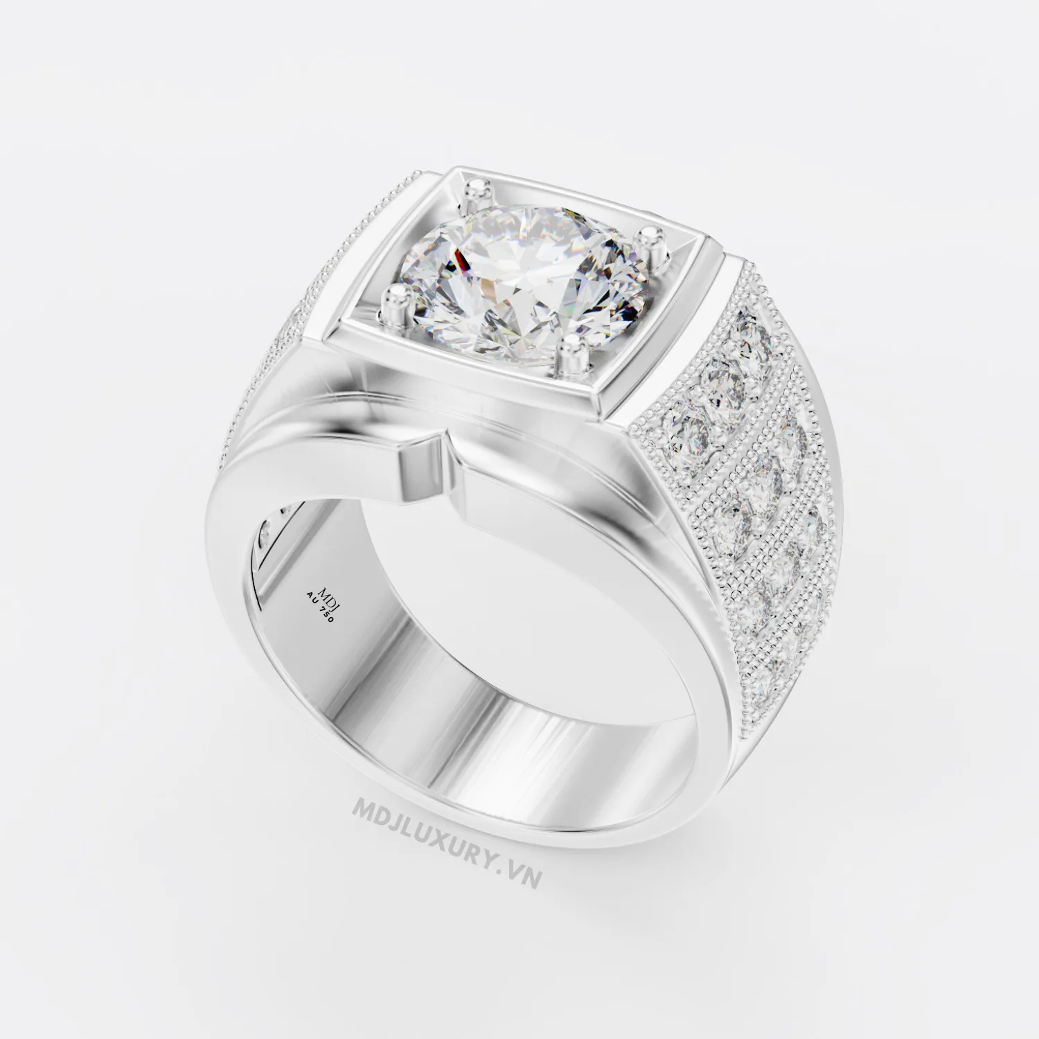 Nhẫn Nam Vàng Trắng Đá Ruby 18K MDJ LUXURY - NN363