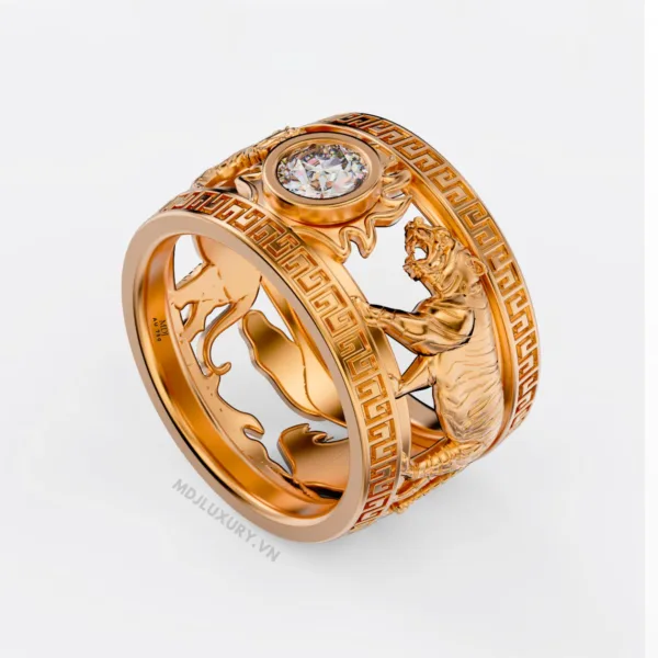 Nhẫn Vàng Nam Song Hổ Đá Ruby Cao Cấp NN154