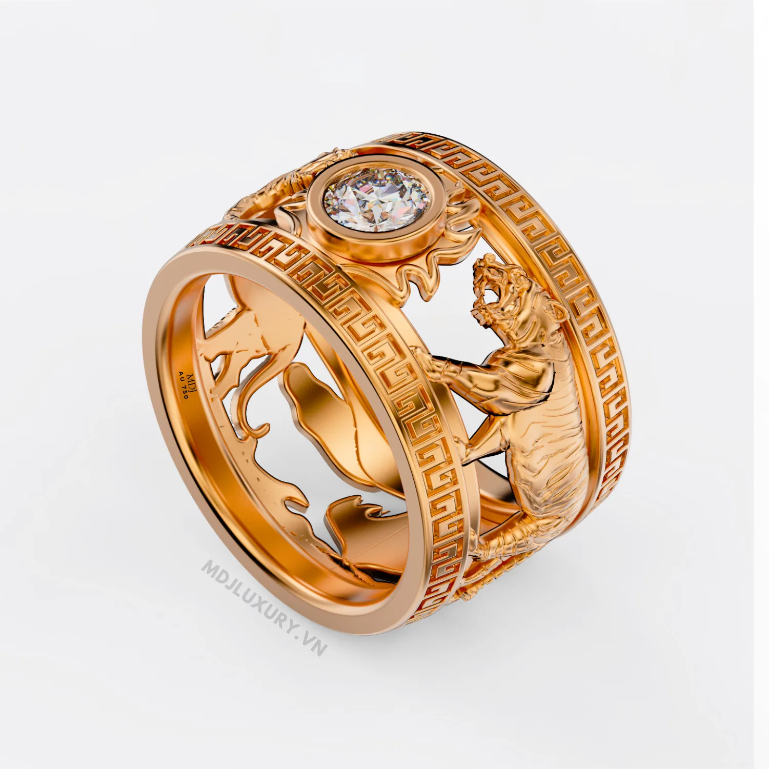 Nhẫn Vàng Nam Song Hổ Đá Ruby Cao Cấp NN154
