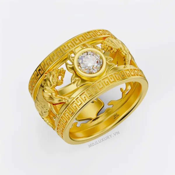 Nhẫn Vàng Nam Song Hổ Đá Ruby Cao Cấp NN154
