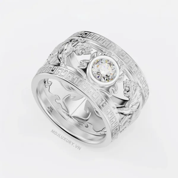 Nhẫn Vàng Nam Song Hổ Đá Ruby Cao Cấp NN154