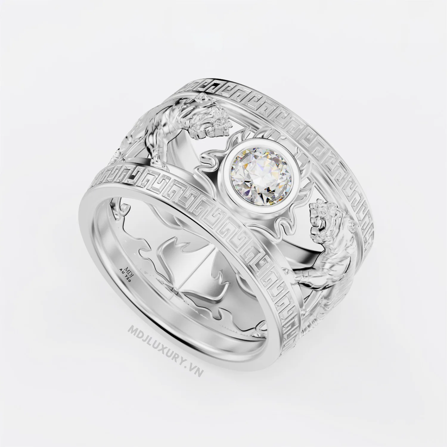 Nhẫn Vàng Nam Song Hổ Đá Ruby Cao Cấp NN154