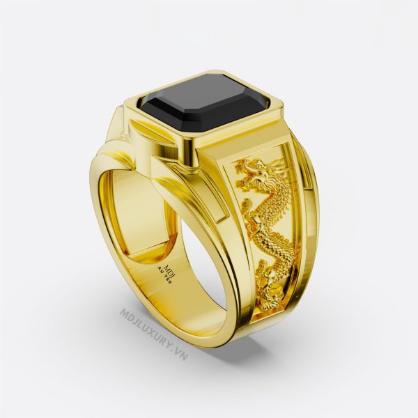 Nhẫn Nam Vàng Ý 18K - Song Long Đá Ruby NN185