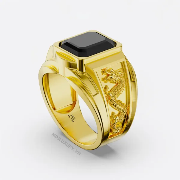Nhẫn Nam Vàng Ý 18K - Song Long Đá Ruby NN185