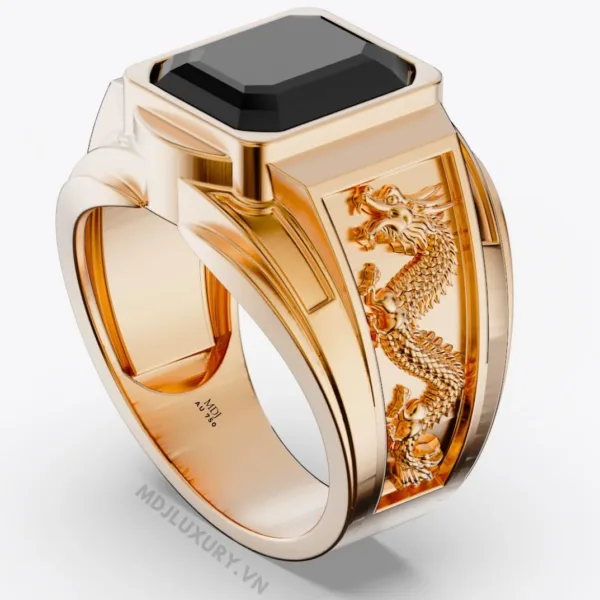 Nhẫn Nam Vàng Ý 18K - Song Long Đá Ruby NN185
