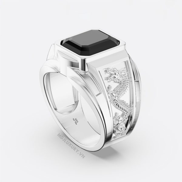 Nhẫn Nam Vàng Ý 18K - Song Long Đá Ruby NN185