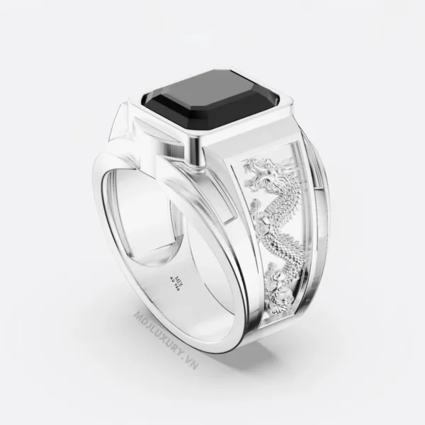Nhẫn Nam Vàng Ý 18K - Song Long Đá Ruby NN185