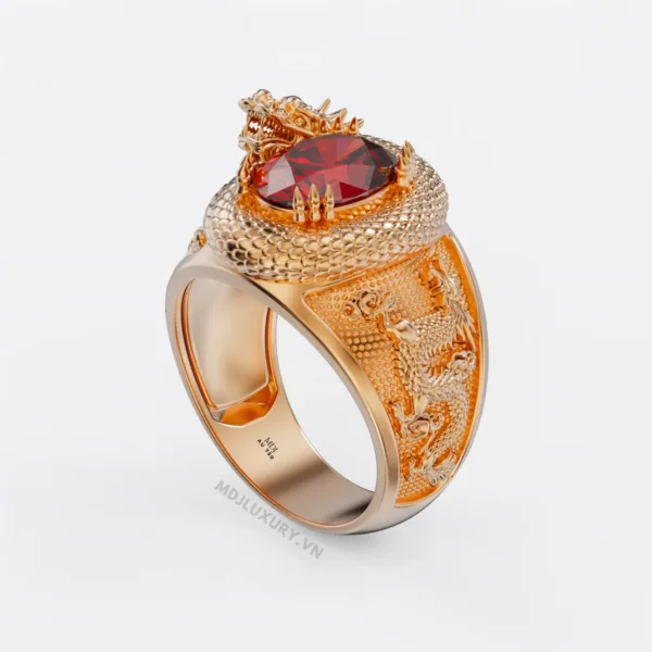 Nhẫn Vàng Nam Hình Rồng Quấn Ruby (Hồng Ngọc) - NN187