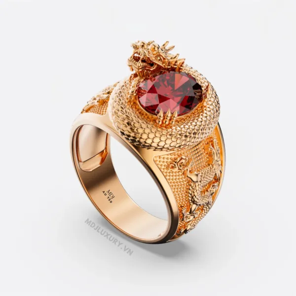 Nhẫn Vàng Nam Hình Rồng Quấn Ruby (Hồng Ngọc) - NN187