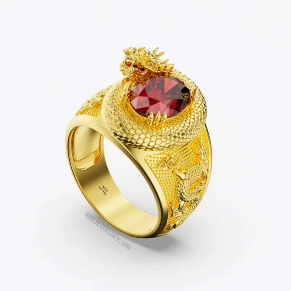 Nhẫn Vàng Nam Hình Rồng Quấn Ruby (Hồng Ngọc) - NN187