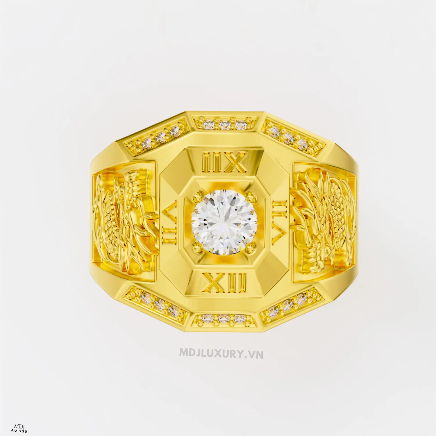 Nhẫn Nam Vàng Đá Ruby và kim cương cao cấp 14K MDJ LUXURY - NN369