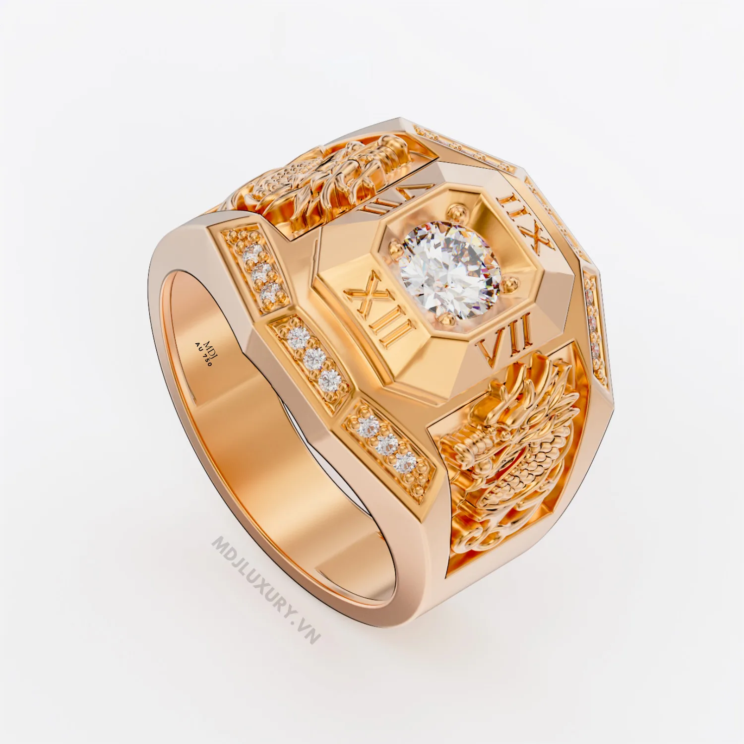Nhẫn Nam Vàng Đá Ruby và kim cương cao cấp 14K MDJ LUXURY - NN369