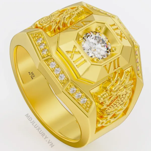 Nhẫn Nam Vàng Đá Ruby và kim cương cao cấp 14K MDJ LUXURY - NN369