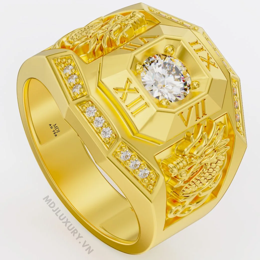 Nhẫn Nam Vàng Đá Ruby và kim cương cao cấp 14K MDJ LUXURY - NN369