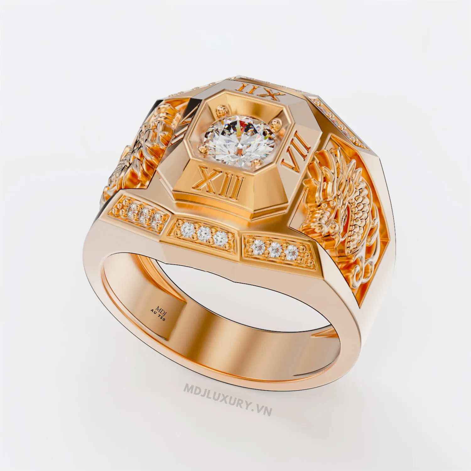 Nhẫn Nam Vàng Đá Ruby và kim cương cao cấp 14K MDJ LUXURY - NN369