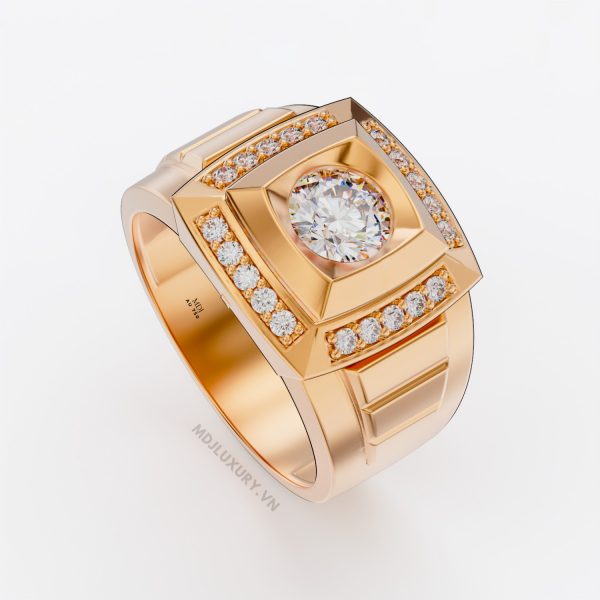 Nhẫn Nam Vàng Đá Ruby và kim cương cao cấp MDJ LUXURY - NN370