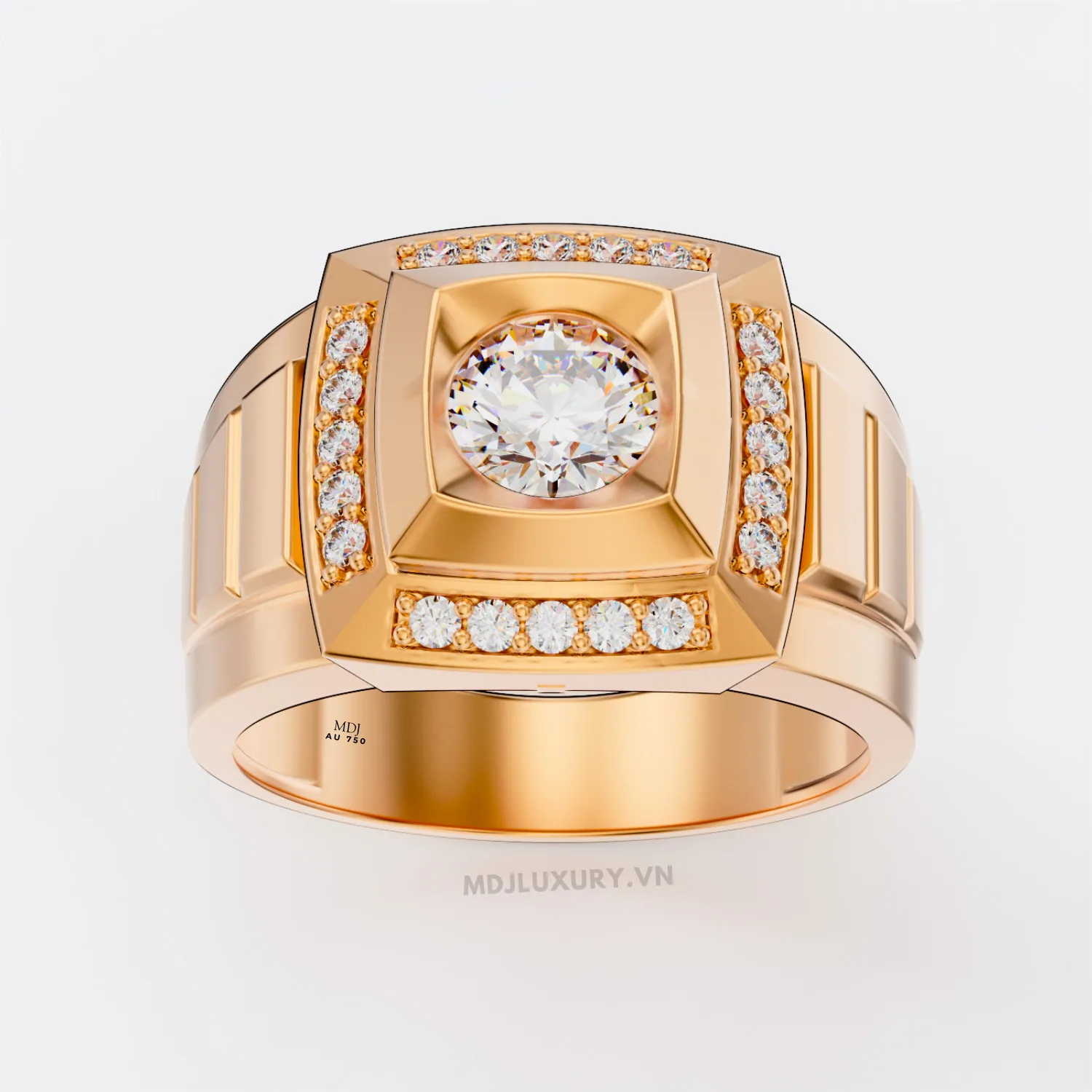 Nhẫn Nam Vàng Đá Ruby và kim cương cao cấp MDJ LUXURY - NN370