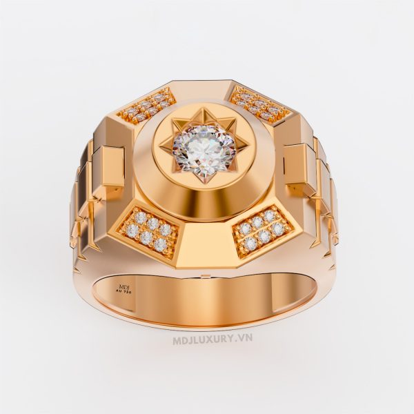 Nhẫn Vàng Nam Kim Cương Nhân Tạo Moissanite MDJ Vàng Tây 18K NN371