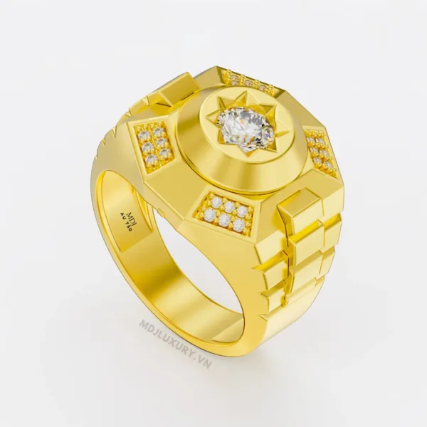 Nhẫn Vàng Nam Kim Cương Nhân Tạo Moissanite MDJ Vàng Tây 18K NN371