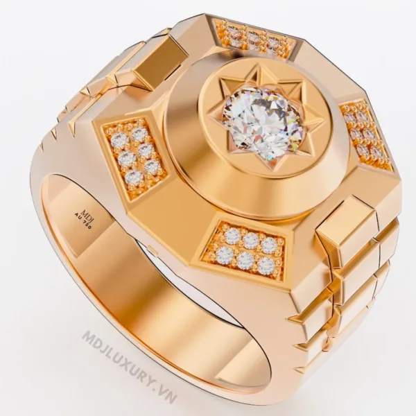 Nhẫn Vàng Nam Kim Cương Nhân Tạo Moissanite MDJ Vàng Tây 18K NN371