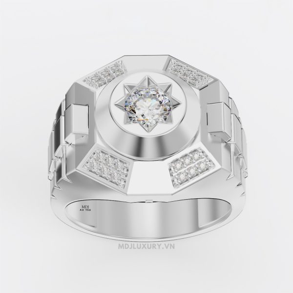 Nhẫn Vàng Nam Kim Cương Nhân Tạo Moissanite MDJ Vàng Tây 18K NN371