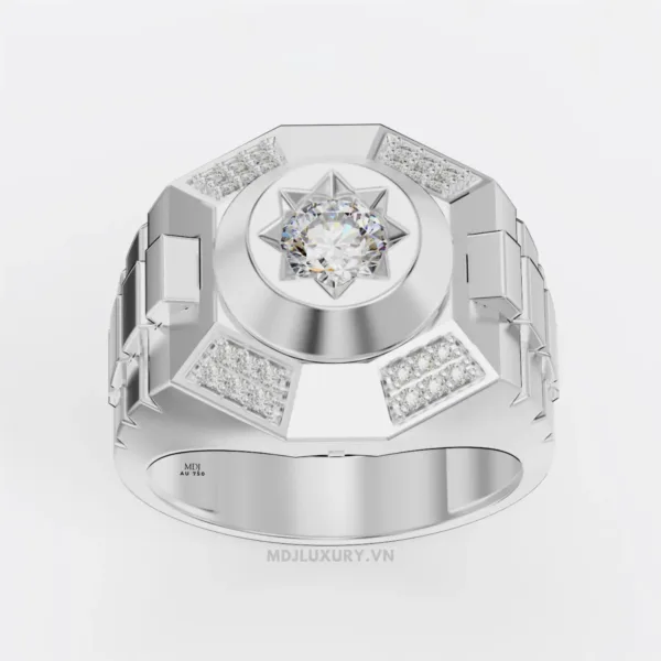 Nhẫn Vàng Nam Kim Cương Nhân Tạo Moissanite MDJ Vàng Tây 18K NN371