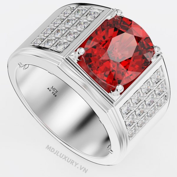 Nhẫn Vàng Nam đá Ruby cao cấp MDJ Vàng Tây 18K NN375