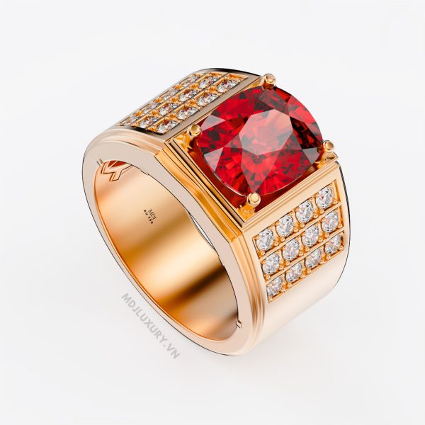 Nhẫn Vàng Nam đá Ruby cao cấp MDJ Vàng Tây 18K NN375