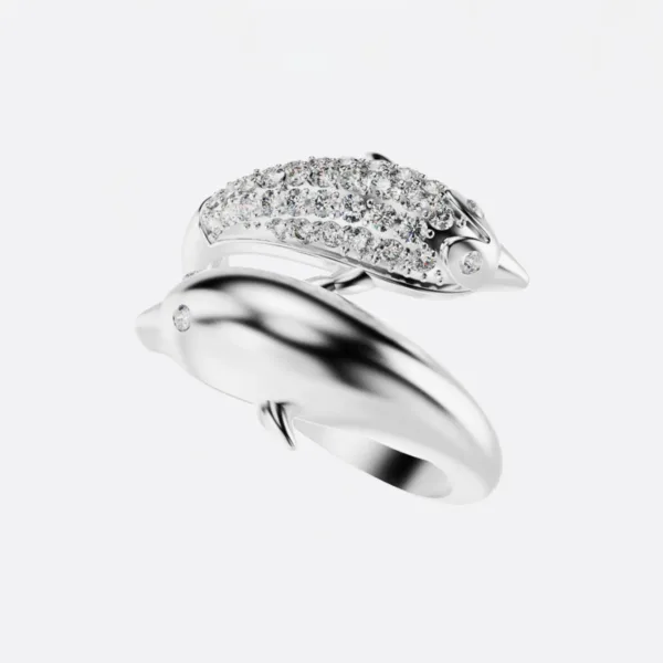 Nhẫn Nữ Vàng 14K Hình 2 Chú Cá Heo NNU188