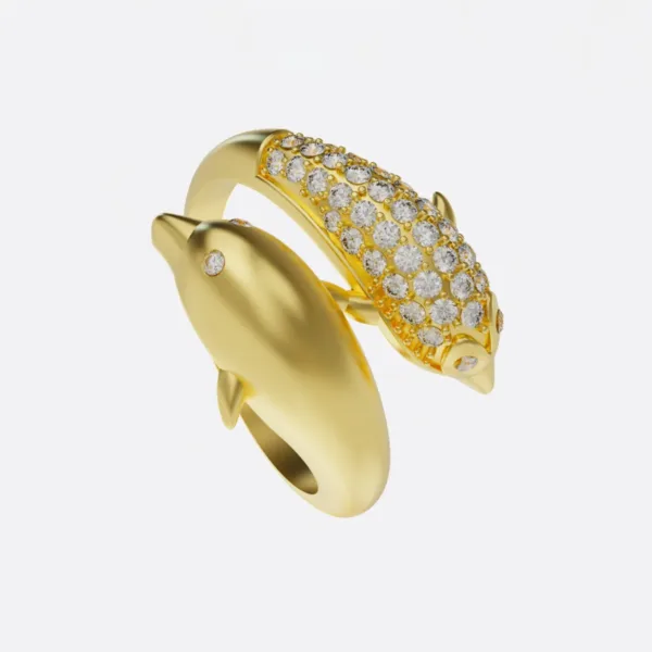 Nhẫn Nữ Vàng 14K Hình 2 Chú Cá Heo NNU188