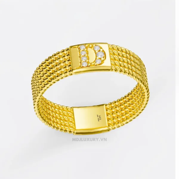Nhẫn nam vàng 18K đính kim cương thiên nhiên cao cấp Chữ D NN380