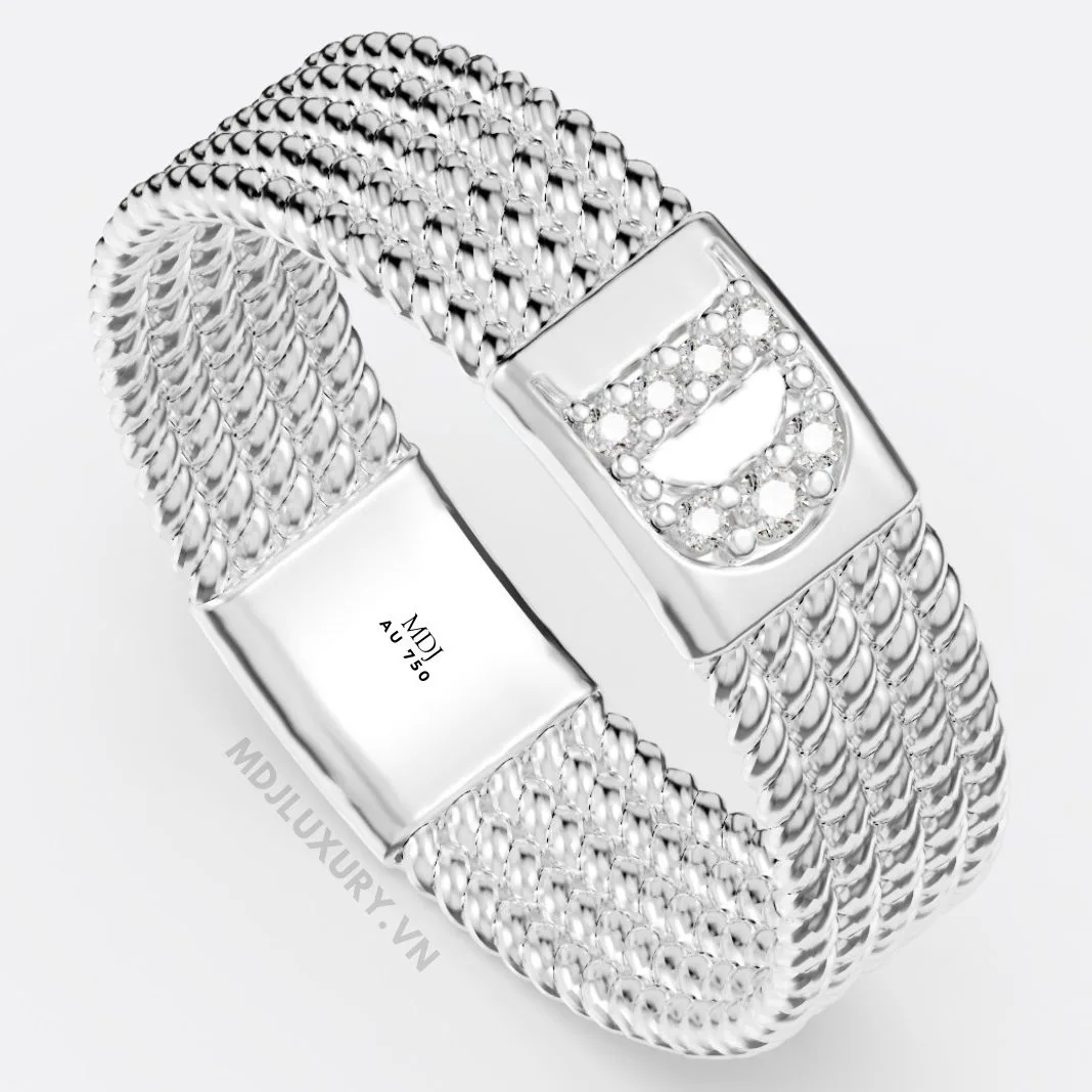 Nhẫn nam vàng 18K đính kim cương thiên nhiên cao cấp Chữ D NN380