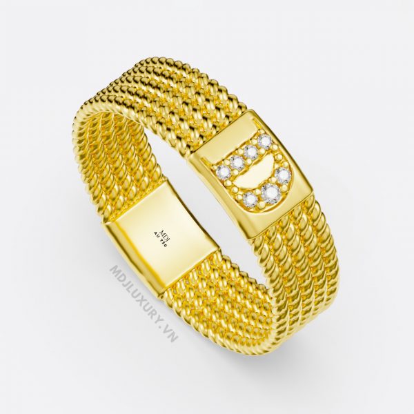 Nhẫn nam vàng 18K đính kim cương thiên nhiên cao cấp Chữ D NN380