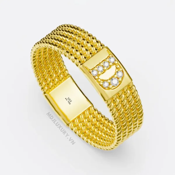 Nhẫn nam vàng 18K đính kim cương thiên nhiên cao cấp Chữ D NN380
