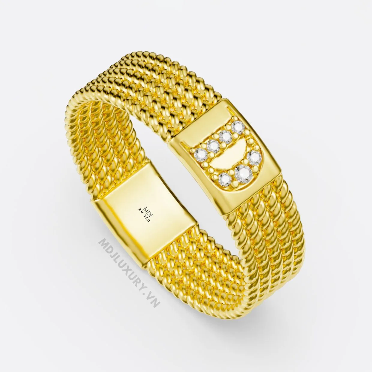 Nhẫn nam vàng 18K đính kim cương thiên nhiên cao cấp Chữ D NN380