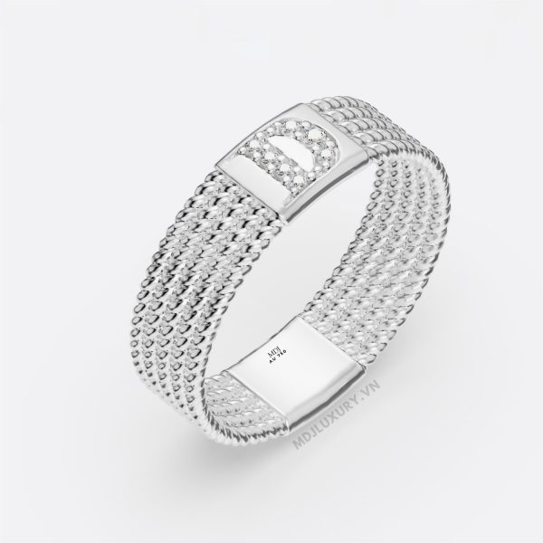 Nhẫn nam vàng 18K đính kim cương thiên nhiên cao cấp Chữ D NN380