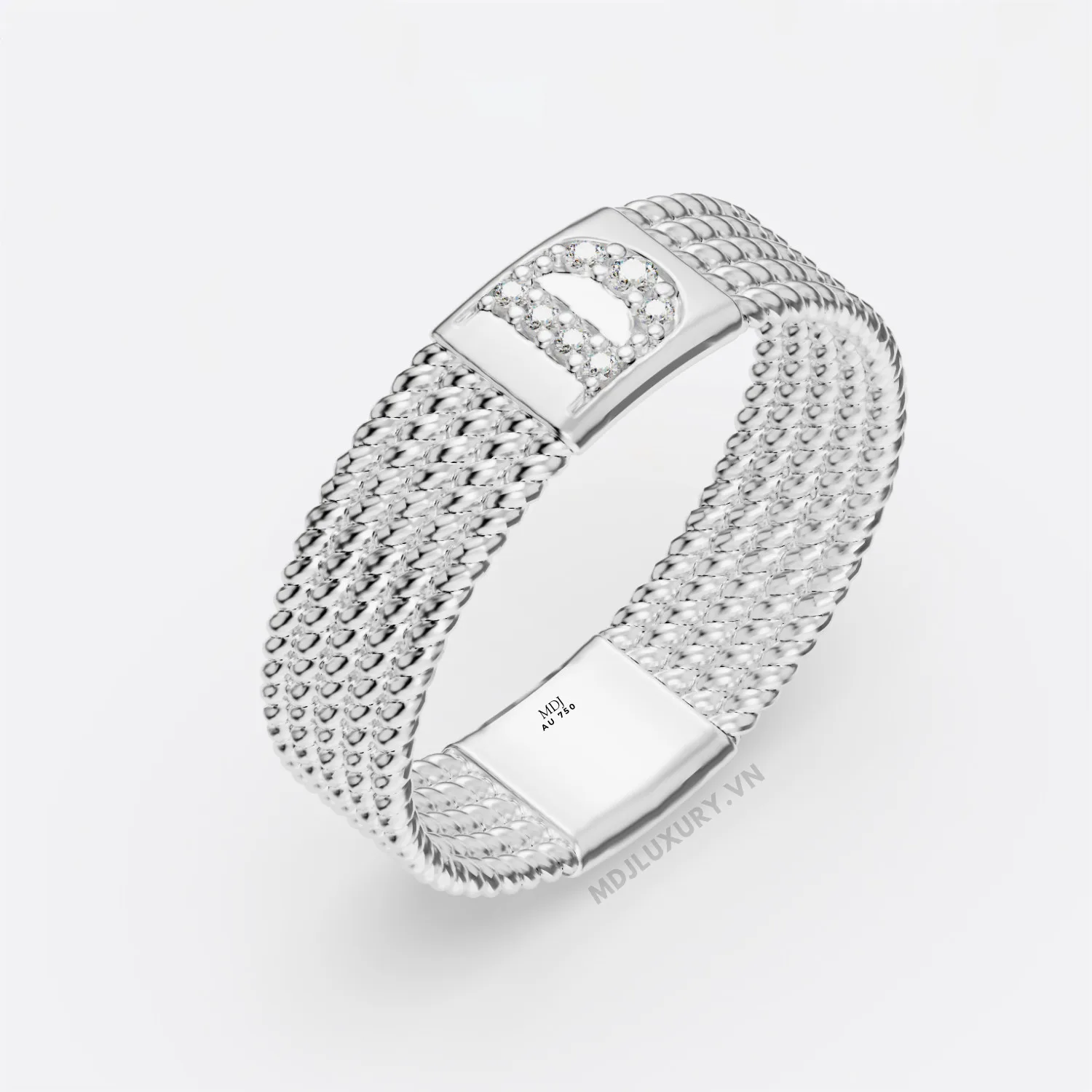Nhẫn nam vàng 18K đính kim cương thiên nhiên cao cấp Chữ D NN380