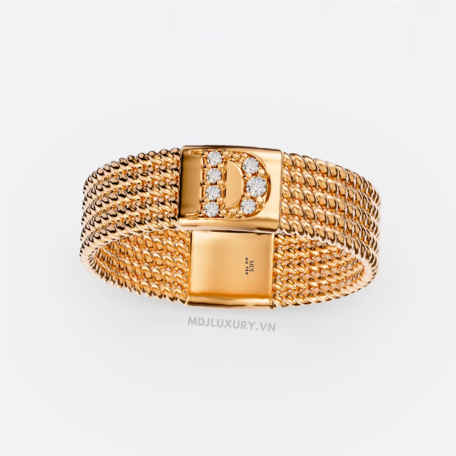 Nhẫn nam vàng 18K đính kim cương thiên nhiên cao cấp Chữ D NN380