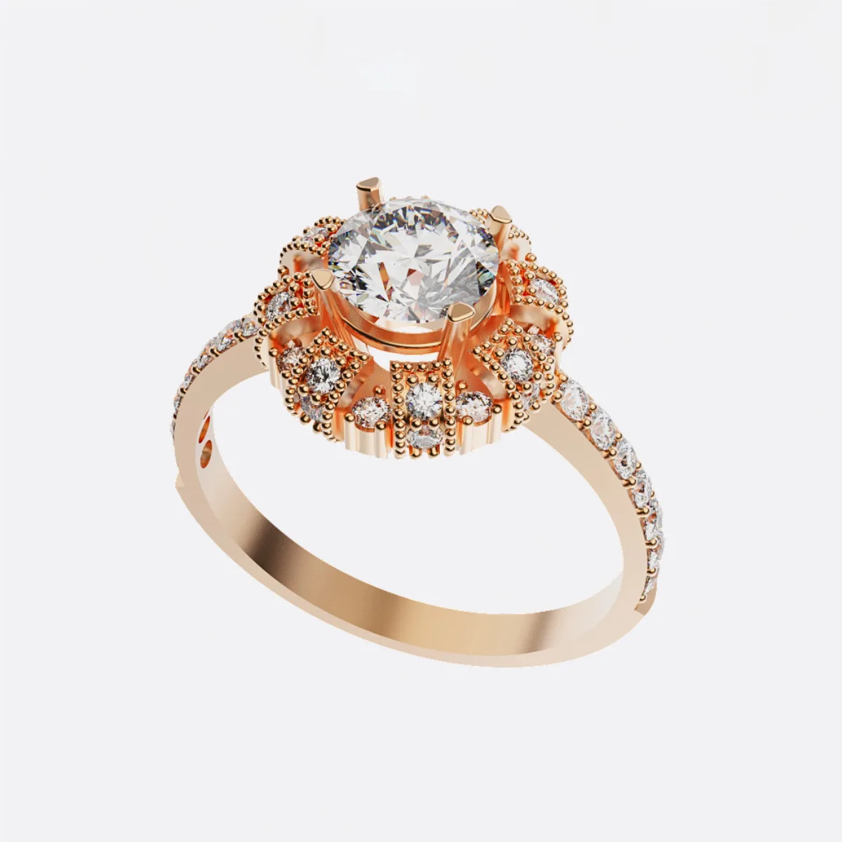 Nhẫn cầu hôn vàng Hồng đá Moissanite NNU225