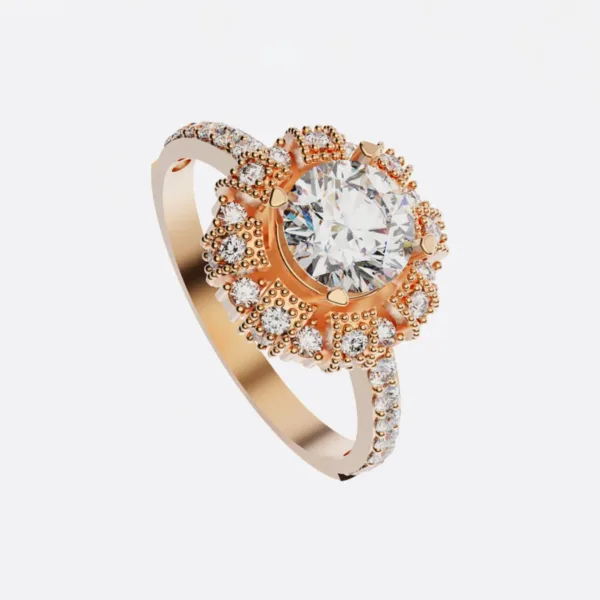 Nhẫn cầu hôn vàng Hồng đá Moissanite NNU225