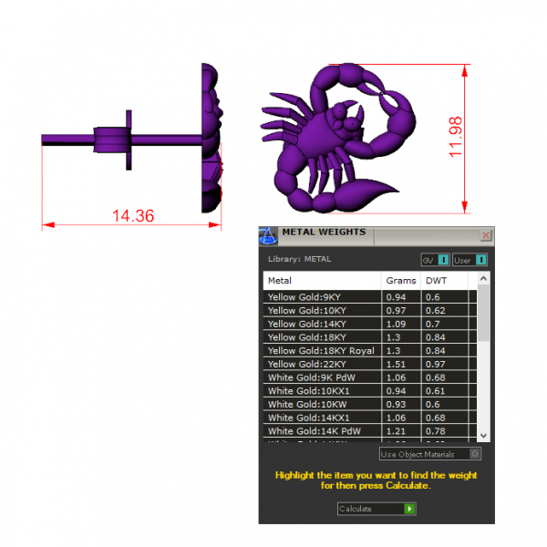 Bông tai nam vàng 18K – Bọ Cạp BT41