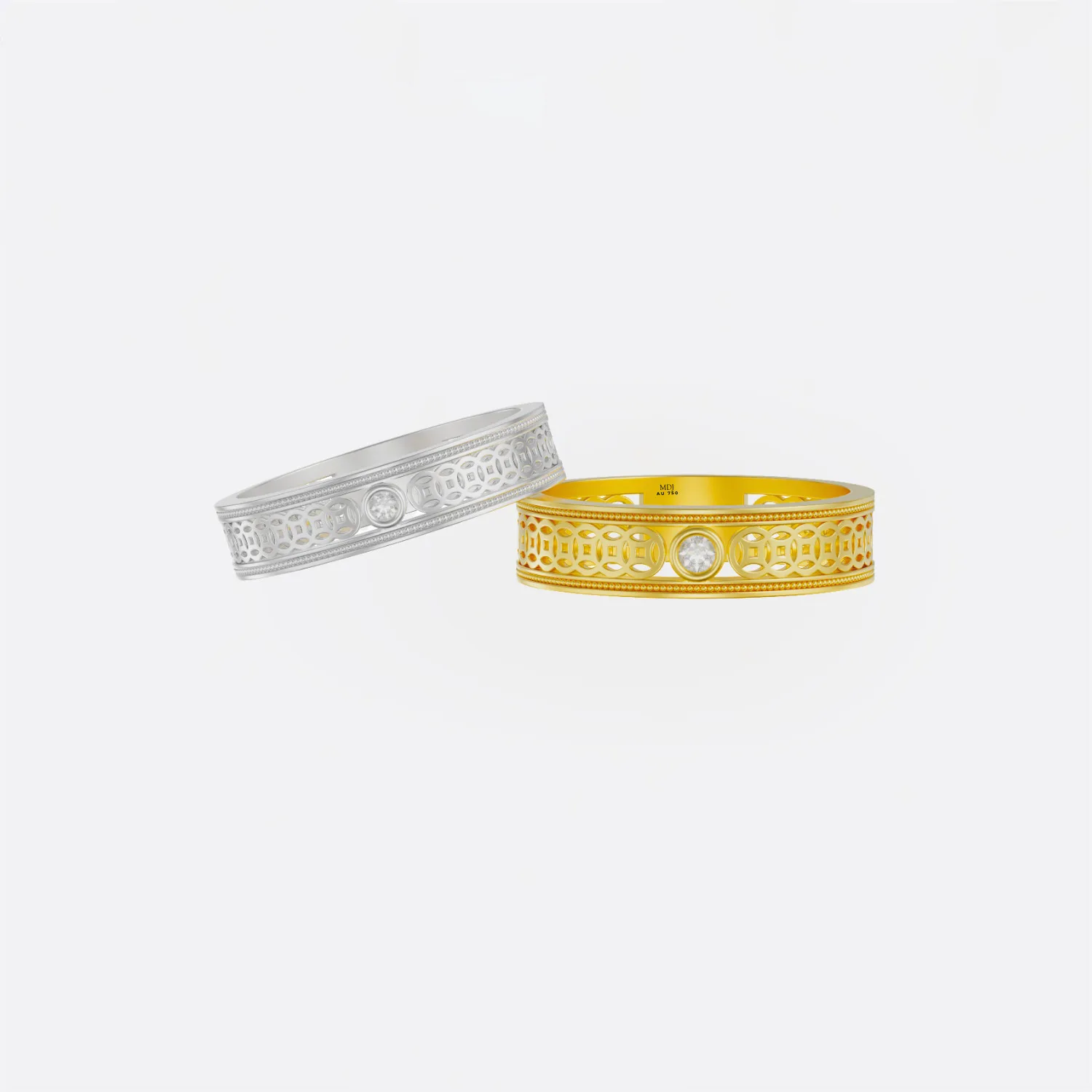 Nhẫn cưới vàng tây - Vàng trắng 18K NC76