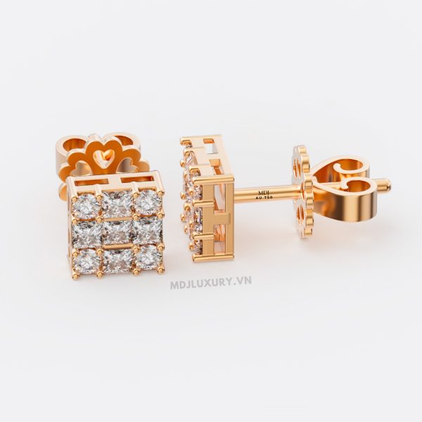 Bông Tai Nam mặt đá cao cấp đính kim cương HT37