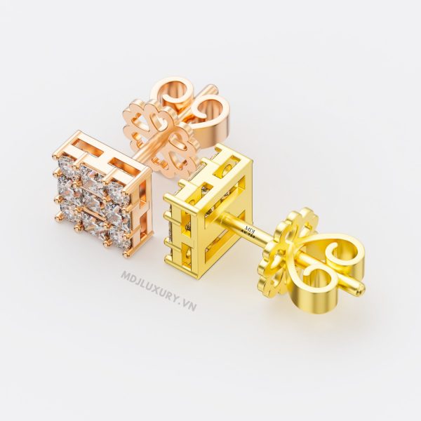 Bông Tai Nam mặt đá cao cấp đính kim cương HT37