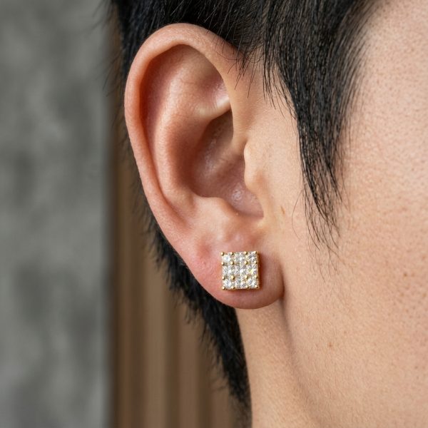 Bông Tai Nam mặt đá cao cấp đính kim cương HT37