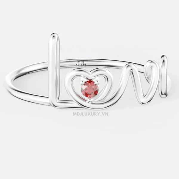 Nhẫn Đính Hôn Trái Tim Ruby vàng trắng MDJ NNU141