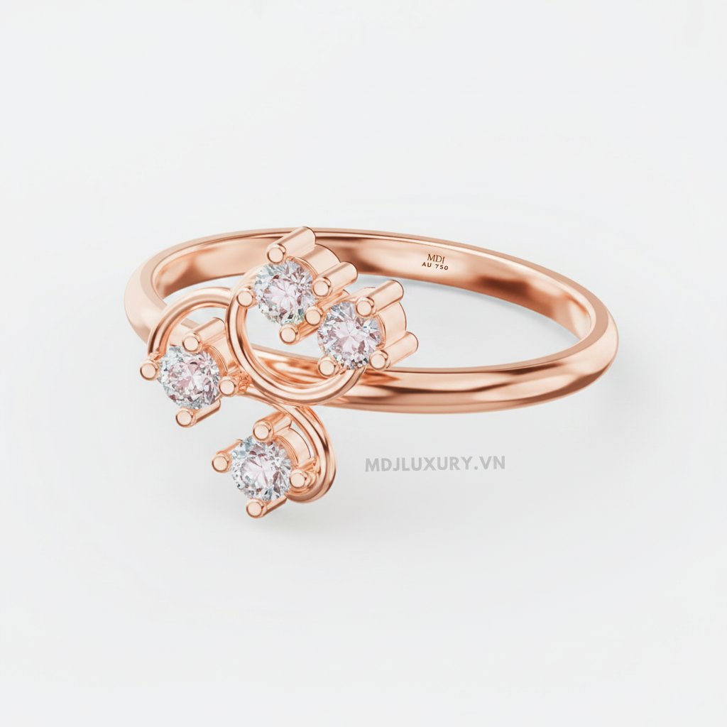 Nhẫn nữ đính hôn vàng trắng 18K thanh lịch MDJ flower F006 5 Nhẫn nữ đính hôn vàng trắng 18K thanh lịch MDJ flower F006