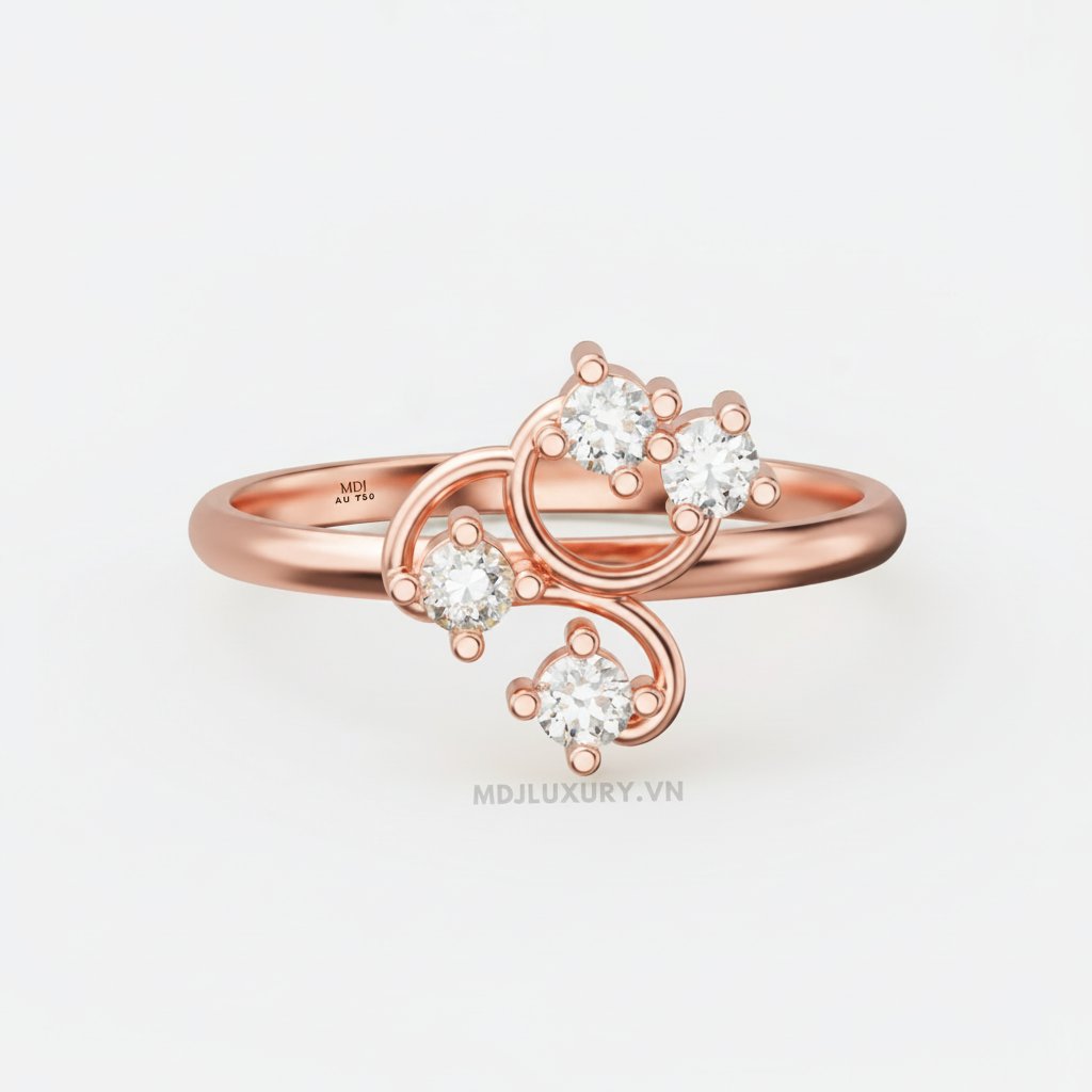 Nhẫn nữ đính hôn vàng trắng 18K thanh lịch MDJ flower F006 9 Nhẫn nữ đính hôn vàng trắng 18K thanh lịch MDJ flower F006