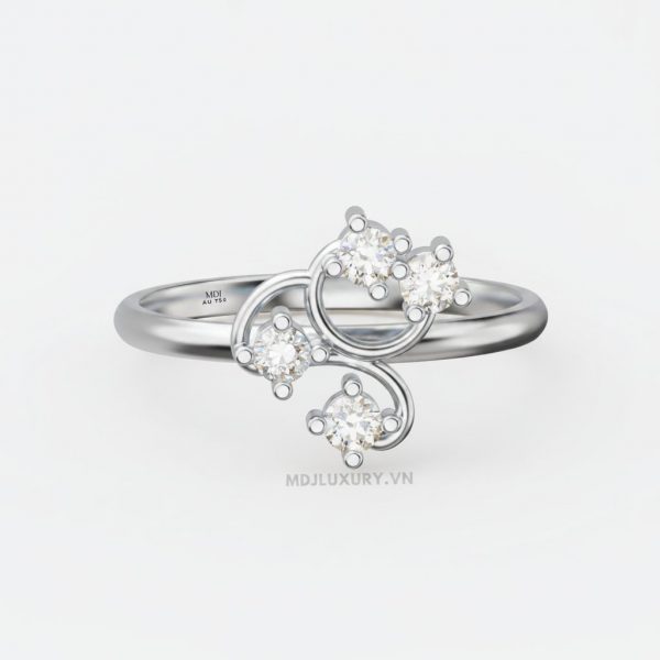 Nhẫn nữ đính hôn vàng trắng 18K thanh lịch MDJ flower F006 18 Nhẫn nữ đính hôn vàng trắng 18K thanh lịch MDJ flower F006