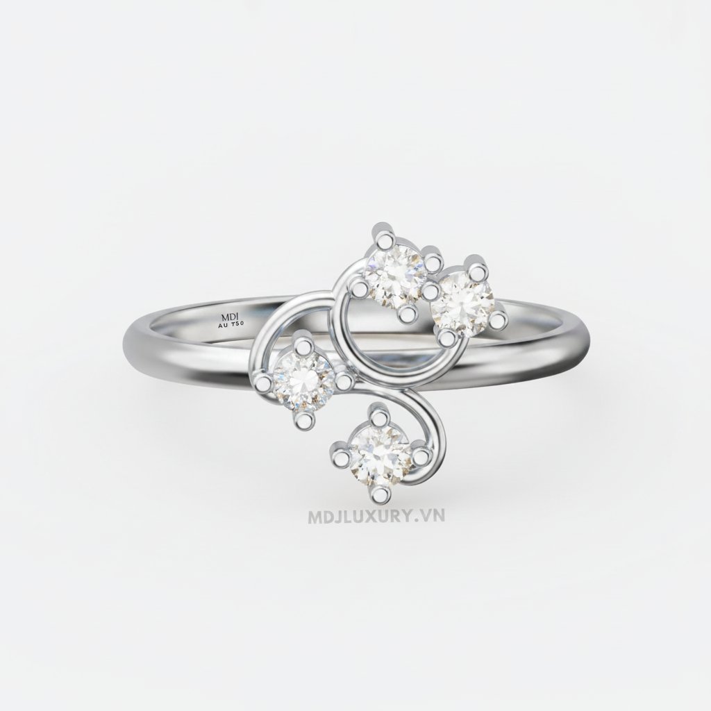 Nhẫn nữ đính hôn vàng trắng 18K thanh lịch MDJ flower F006 8 Nhẫn nữ đính hôn vàng trắng 18K thanh lịch MDJ flower F006